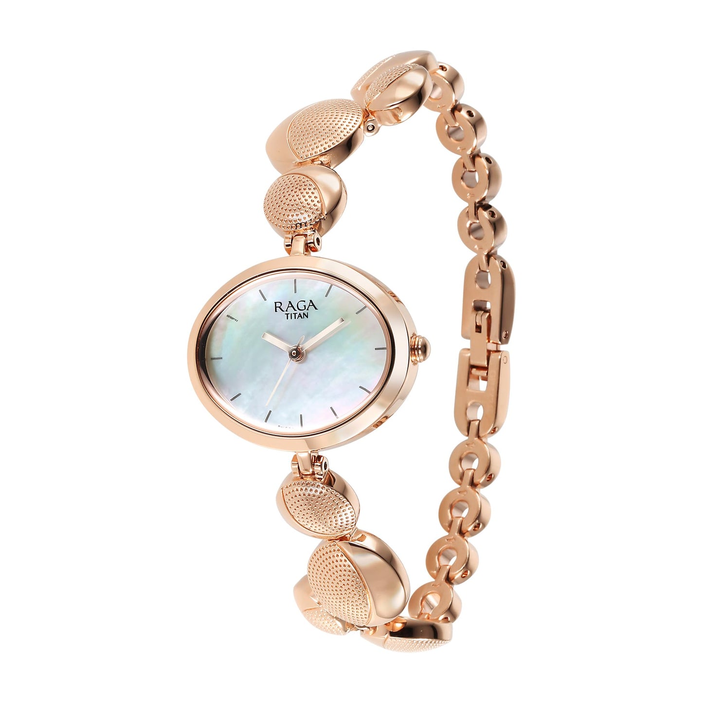 Titan Raga Power Pearls Quartz Analog Mother of Pearl Dial Metal Strap Watch for Women-NS2721WM01F