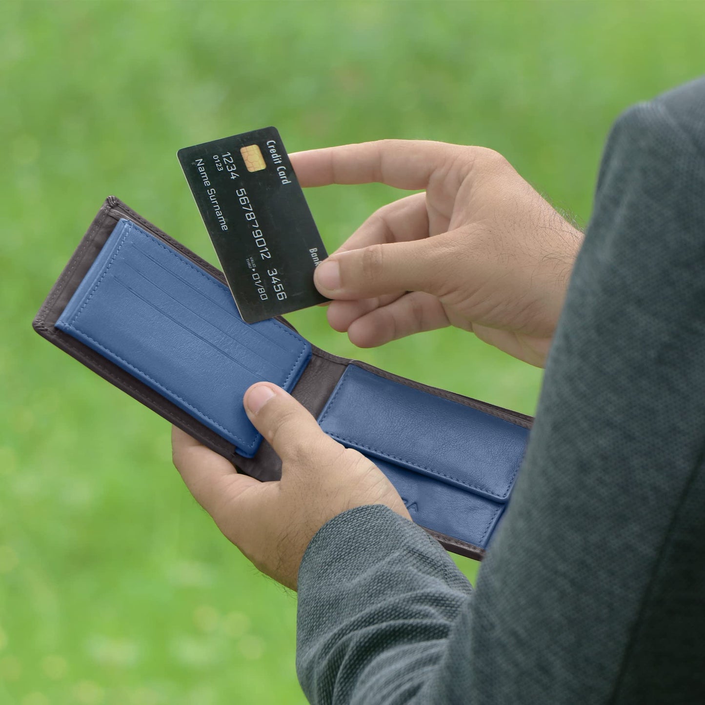 KARA Bifold Genuine Leather Men's Wallet - Regular Dual Color Brown & Blue Wallet for Men with Four Cards Slots