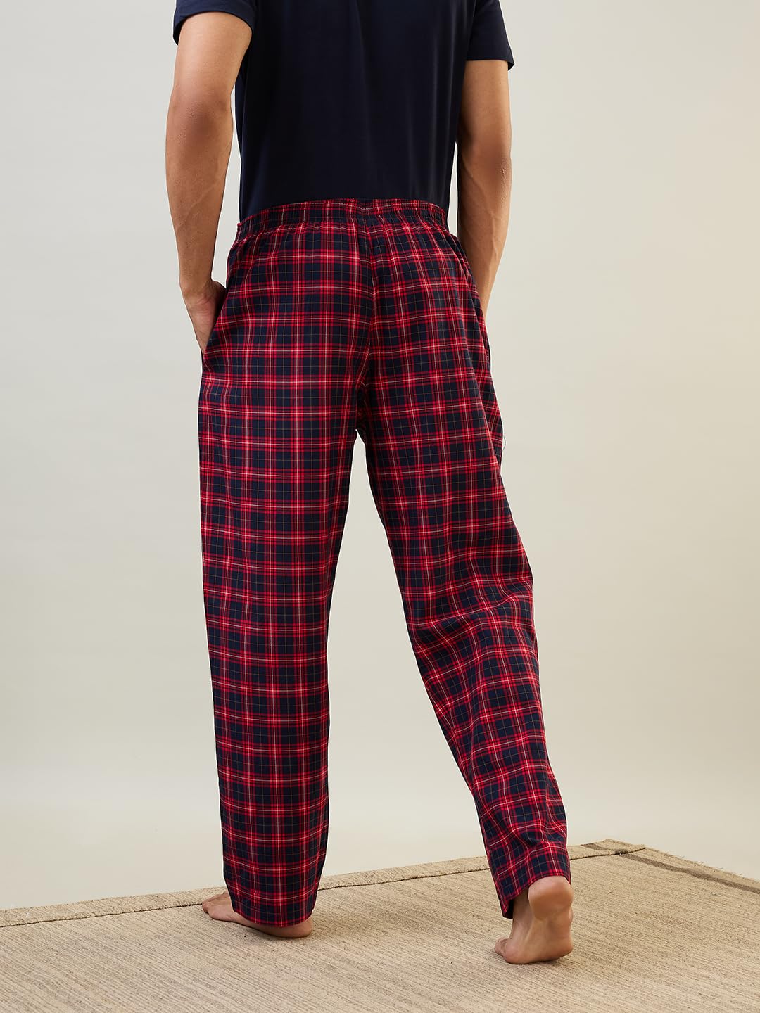 Raymond SleepZ Men Regular Fit Checks Pattern Pure Cotton Pyjama Dark Blue