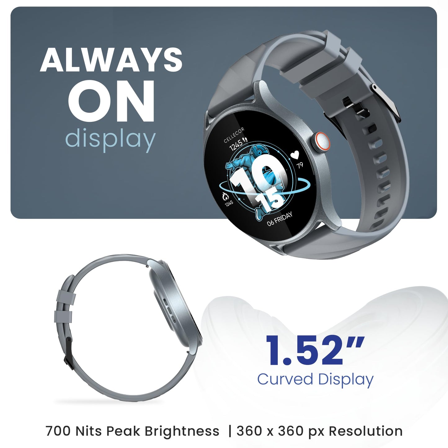 (Refurbished) CELLECOR M3 Air 1.52”Curved IPS HD Display Smart Watch, Bluetooth Calling, Unlimited Watch Faces, 120+ Sports Modes, Health Suite, IP68 Rating (Grey)