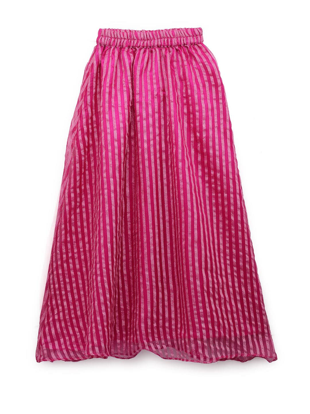 studio rasa Kids Girls Organza Woven Striped Skirt for Wedding Festive Party (GSC12206/3-4_Pink_3-4Y)