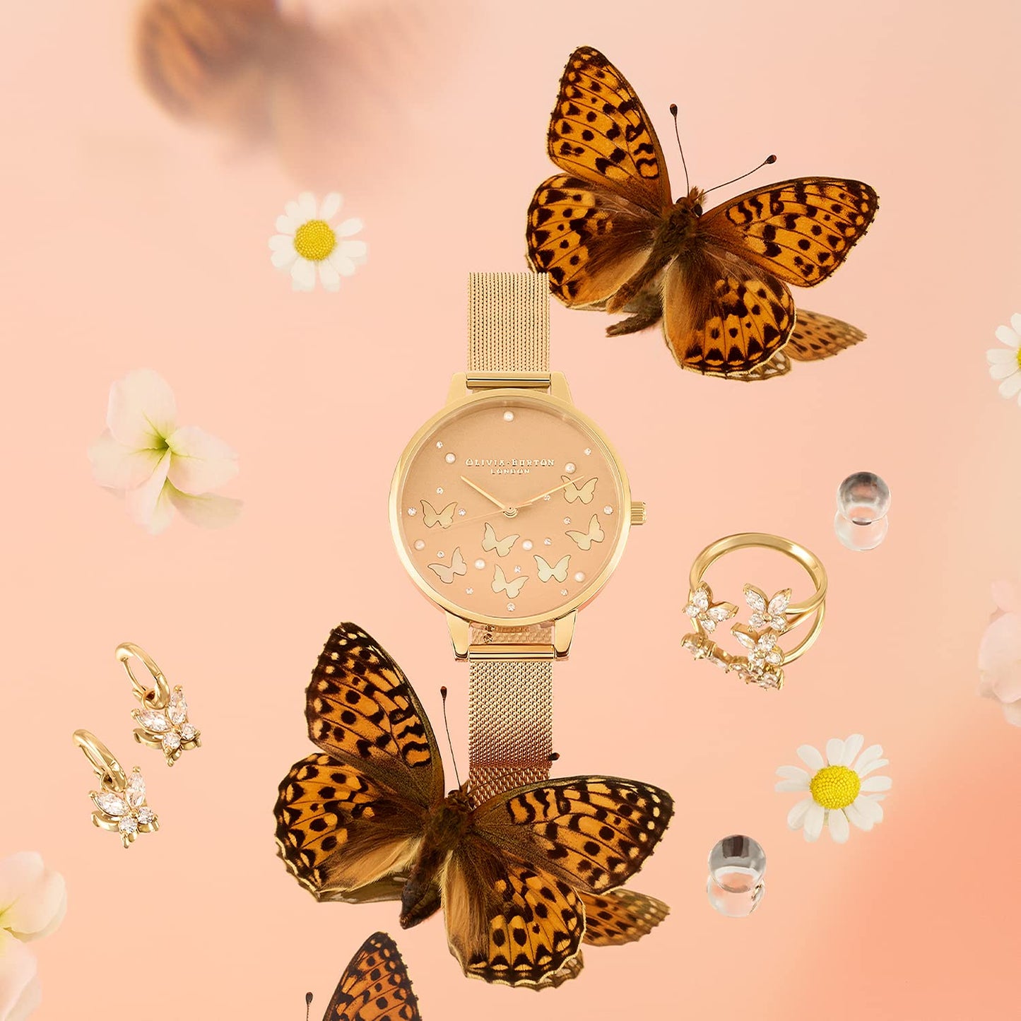 Olivia burton Sparkle Butterfly Analog Gold Dial Women's Watch-OB16MB37