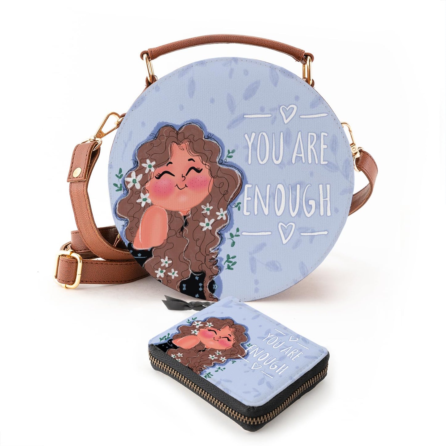 Kalankit Round Sling Bag and Wallet for Girls | Handmade Vegan Leather Gift Combo | Compact, Trendy, Lightweight | Rakhi Gift for Sister | You Are Enough!