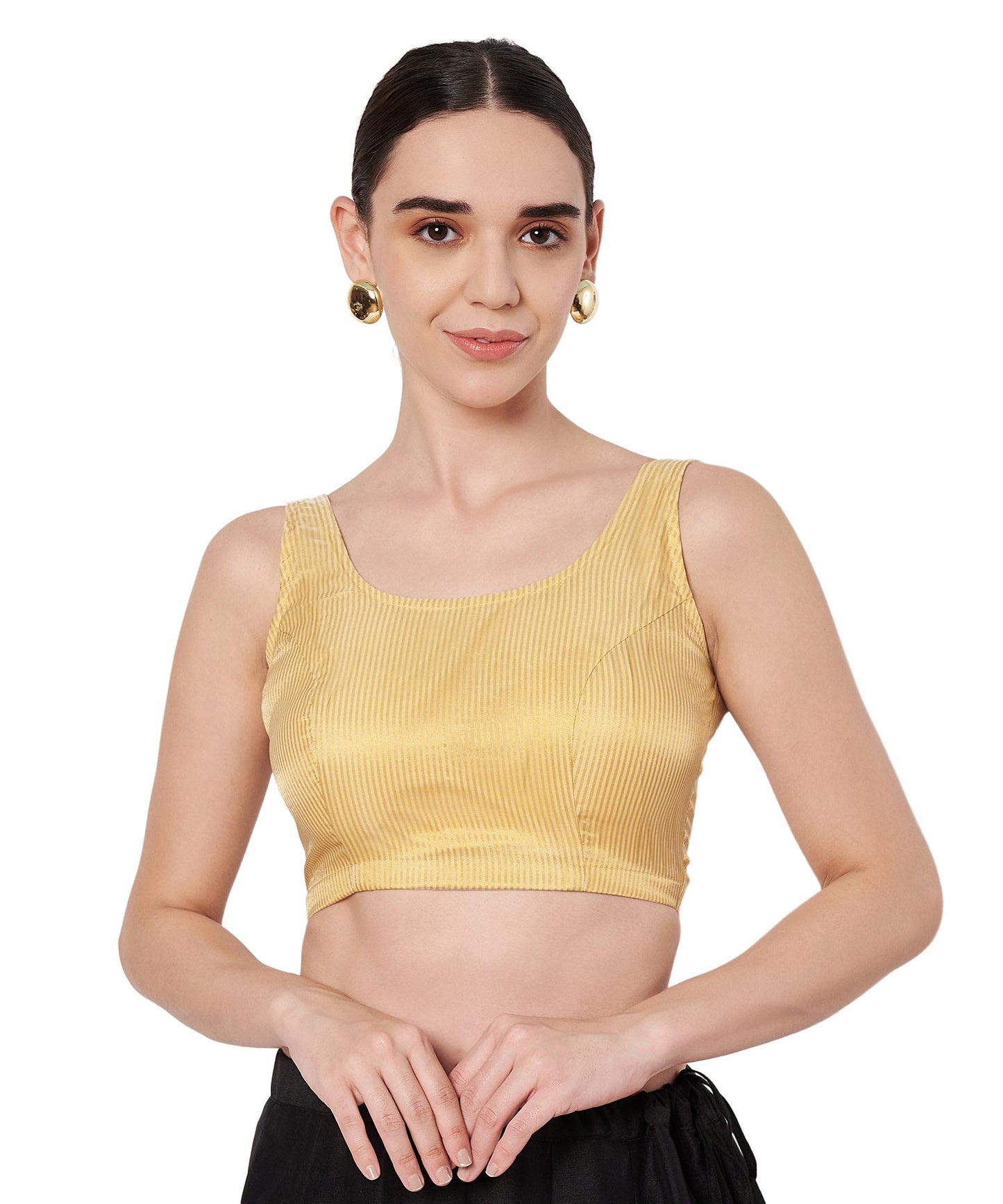 studio rasa Women's Chanderi Zari Stripe Blouse for Festive Wedding Party (TPWC62548XL_Beige_X-Large)