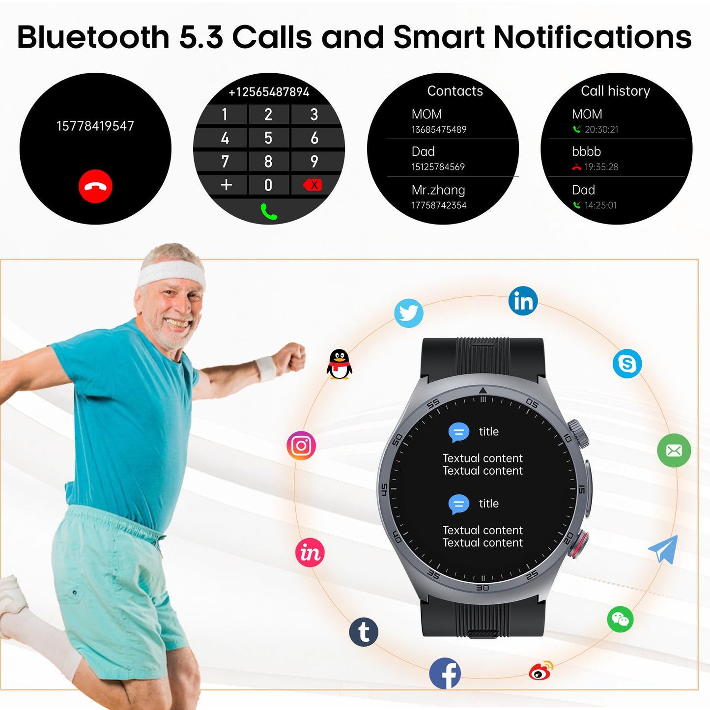 Yowow BIT Blood Pressure Smart Watch with Air Pump Airbag,Voice Broadcast (Answer/Make Calls), 1.43" AMOLED Fitness Tracker, Heart Rate/SpO2/Temperature/Sleep Monitor/Pedometer, Data Sharing