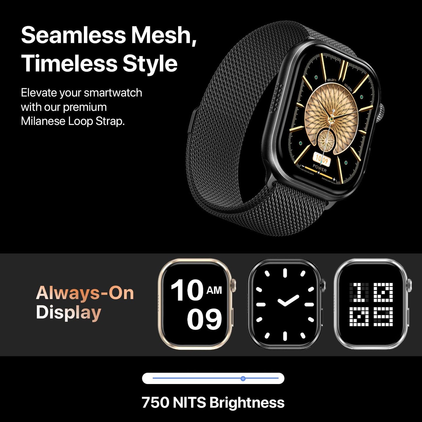 Fire-Boltt Brillia Pro Smart Watch with 51.3mm (2.02 inch) AMOLED Display, Bluetooth Calling, SpO2, Heart Rate Monitoring, 120+ Sports Modes, IP67 Waterproof, Long Battery Life (Black Mesh)