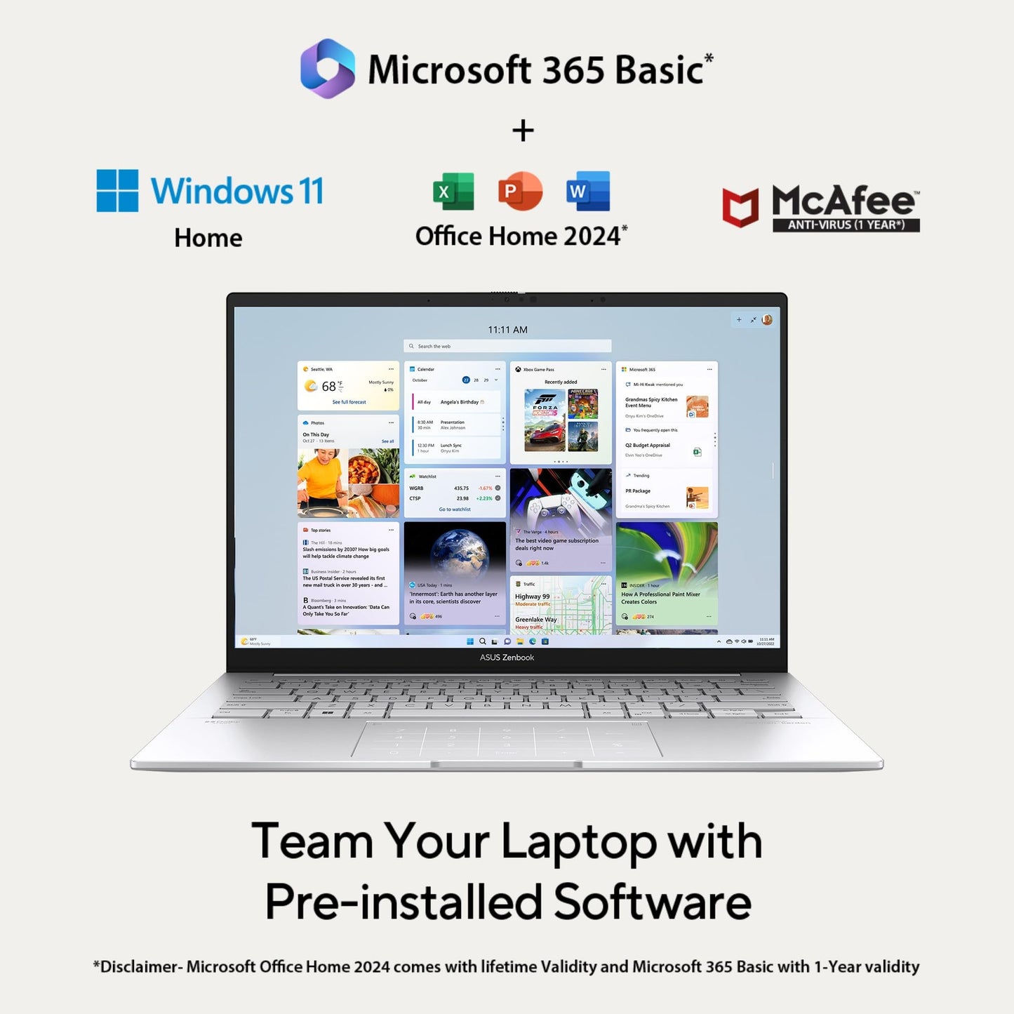 ASUS Zenbook 14,Intel Core Ultra 7 (Series 2),Thin & Light(Intel Arc iGPU/32GB/1TB/3K OLED Touch screen/14/120Hz/Windows 11/M365 Basic (1Year)*/Office Home 2024/Foggy Silver/1.28 kg) UX3405CA-PZ348WS