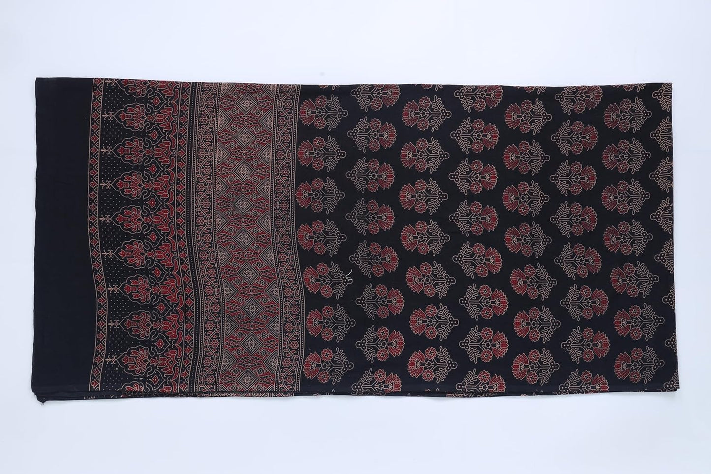 FABMOHA Women Pure Cotton Handblock Printed Full Length Ajrakh Dupatta (Maroon - Black)