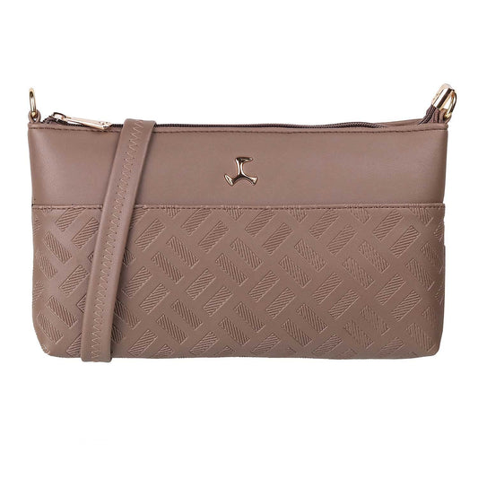 Mochi Light Brown Faux Leather Premium Zipper Casual Sling Bag For Women (66-7254)