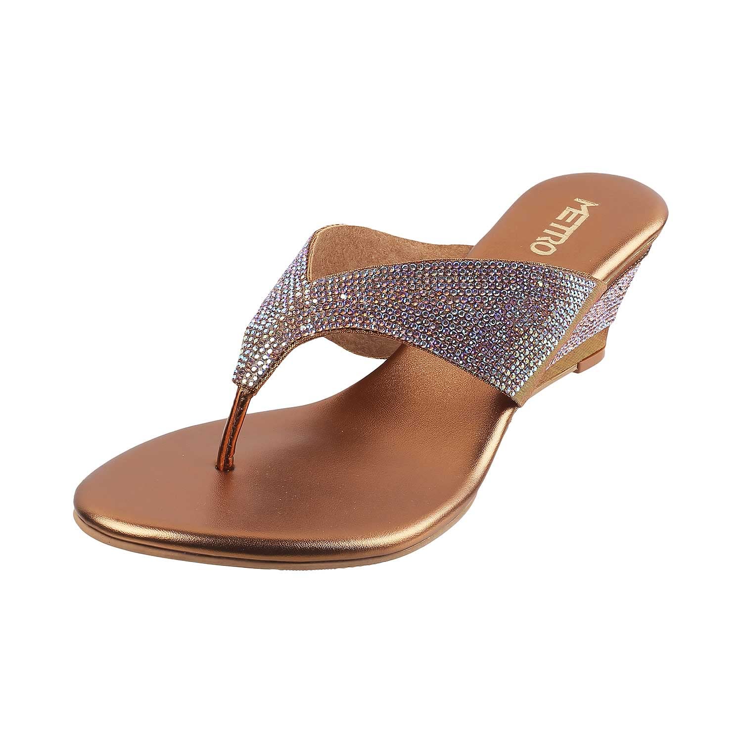 Metro Womens Synthetic Antic Gold Slip Ons - SaumyasStore