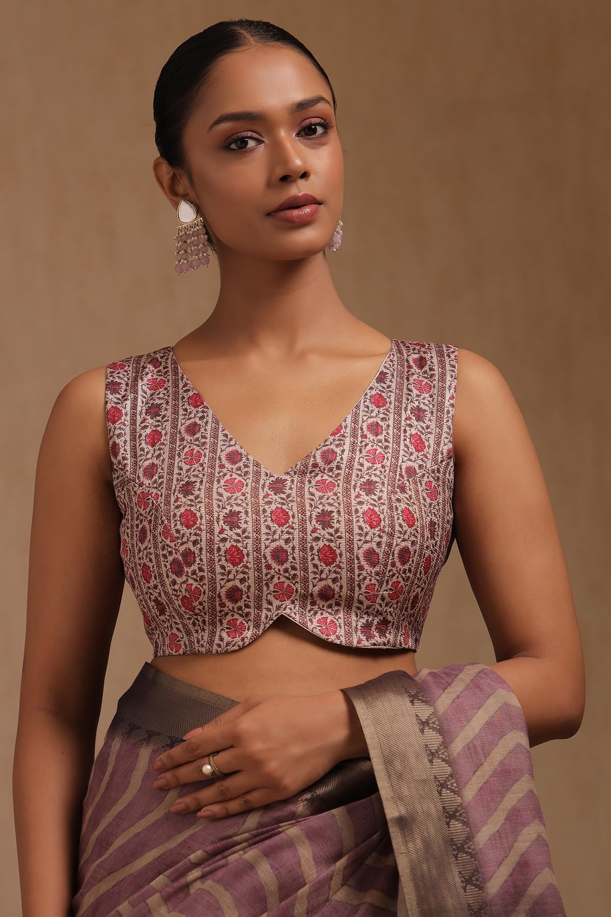 Soch Womens Purple Tissue Chevron Saree