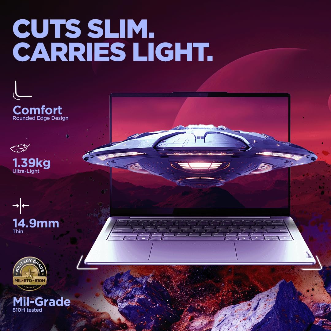 Lenovo Yoga Slim 7 Intel Core Ultra 7 155H AI PC 14"(35.5cm) WUXGA-OLED 400Nits Laptop (16GB/512GB SSD/60Hz/100% DCI-P3/Win11/MSO 24/1Yr ADP Free/Luna Grey/1.39Kg), 83CV00DHIN