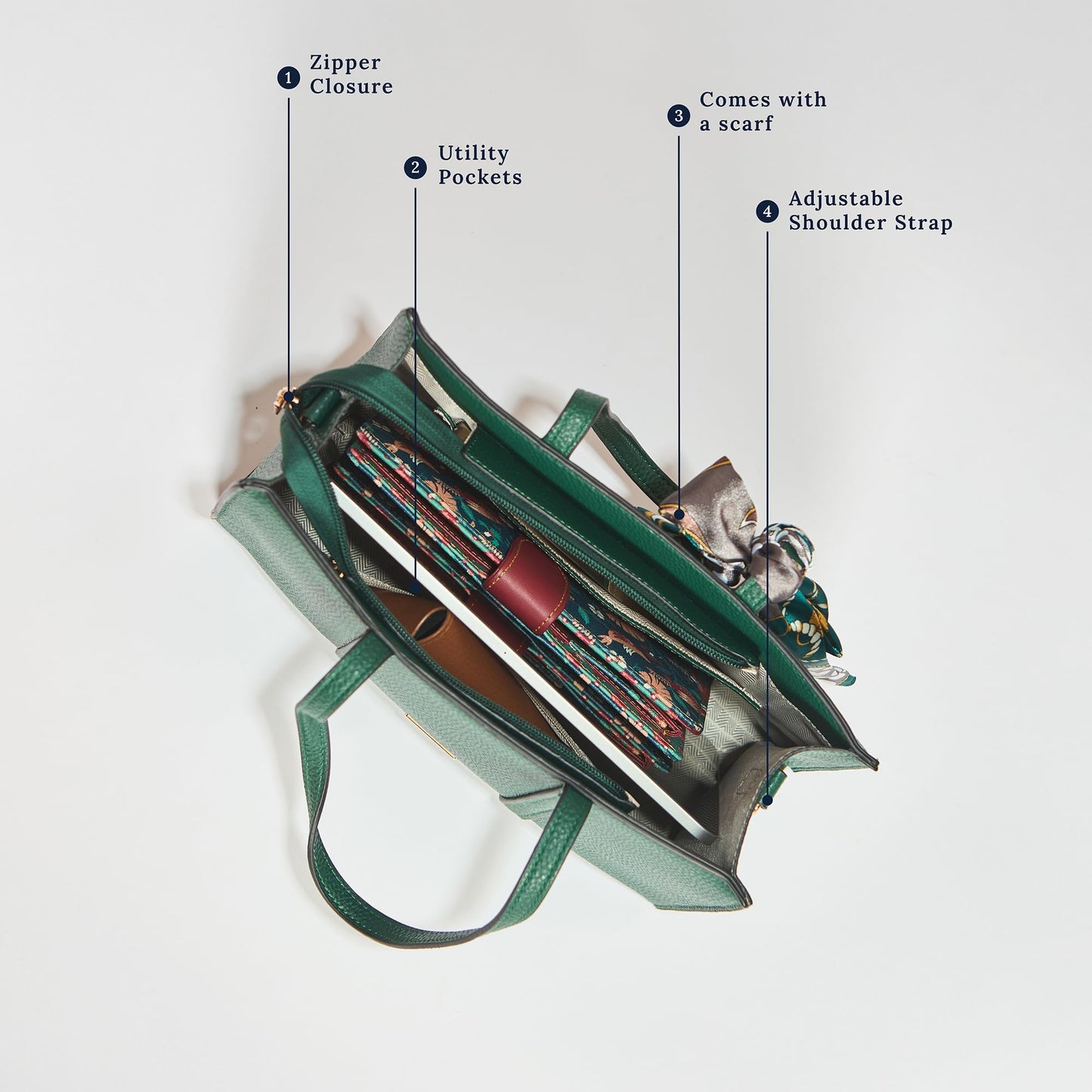 Chumbak Maldives Mini Tote with Scarf | Green | Multipurpose Hand Bag with Pouch for Shopping | Hand Held Bag for Women and Girls | Solid Colour Handbag