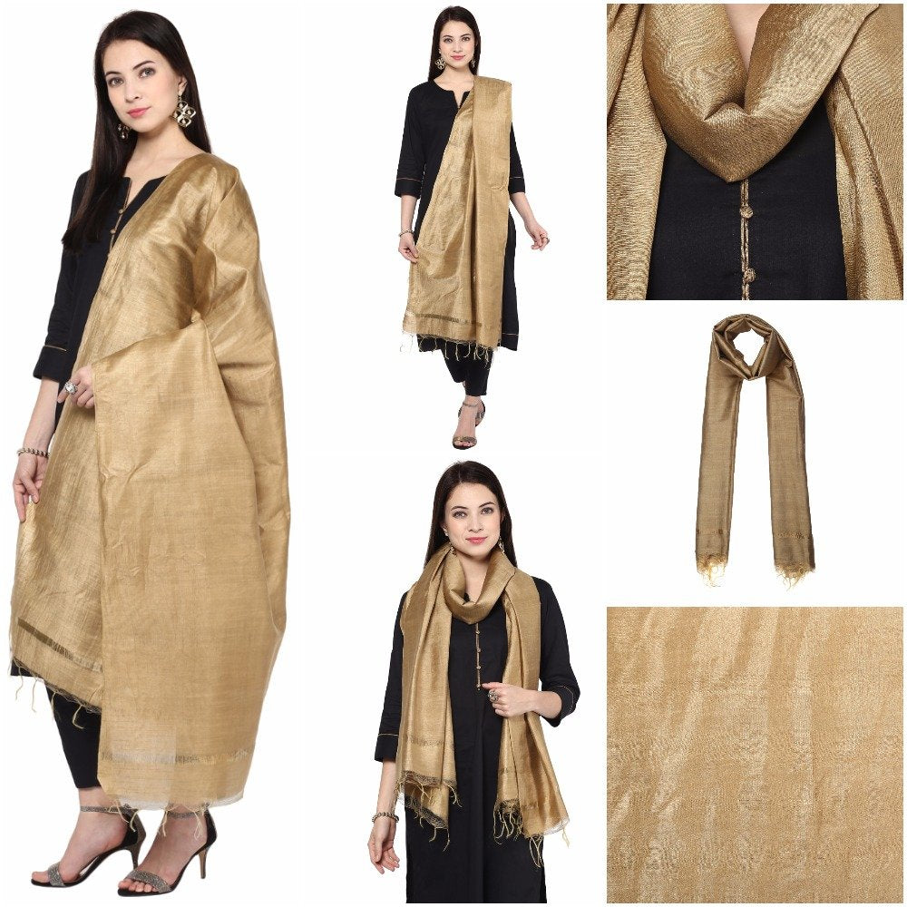 DUPATTA BAZAAR Women's Gold Silk Dupatta