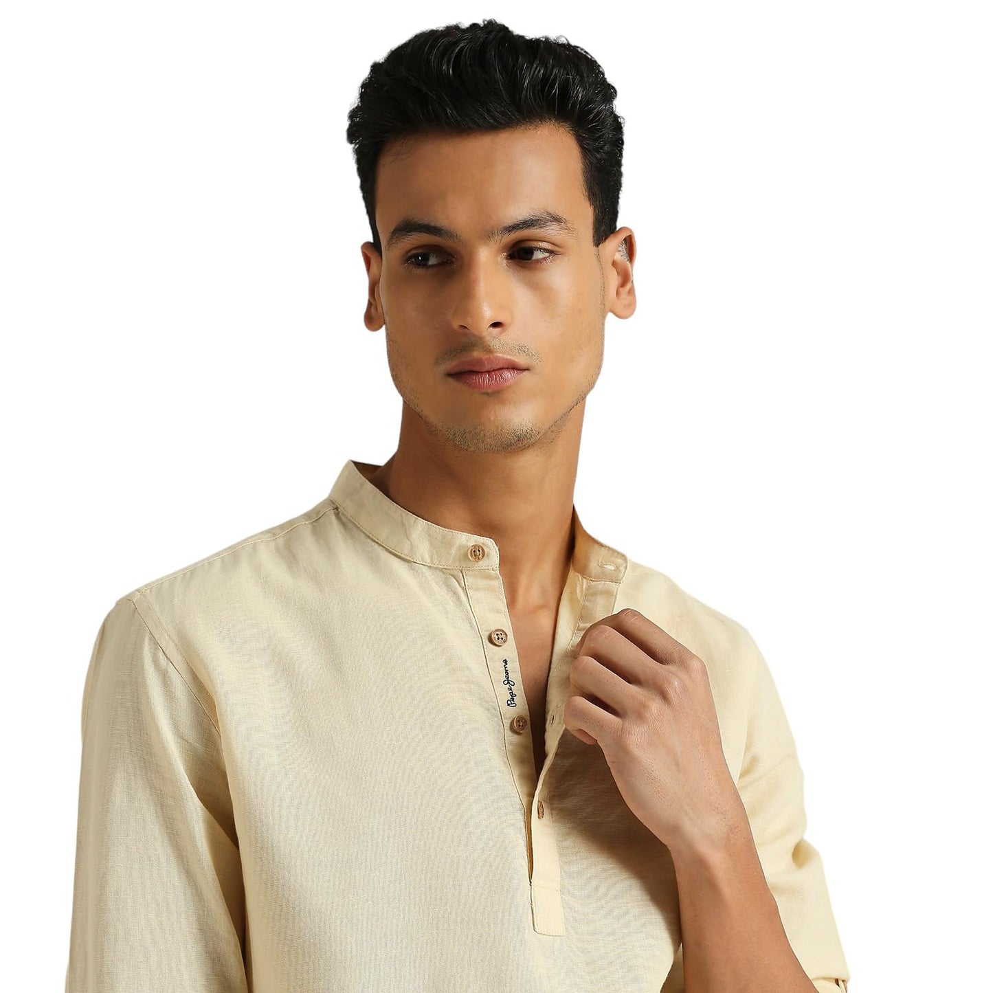 Pepe Jeans Men's Solid Regular Fit Shirt (PM308642_Natural Beige