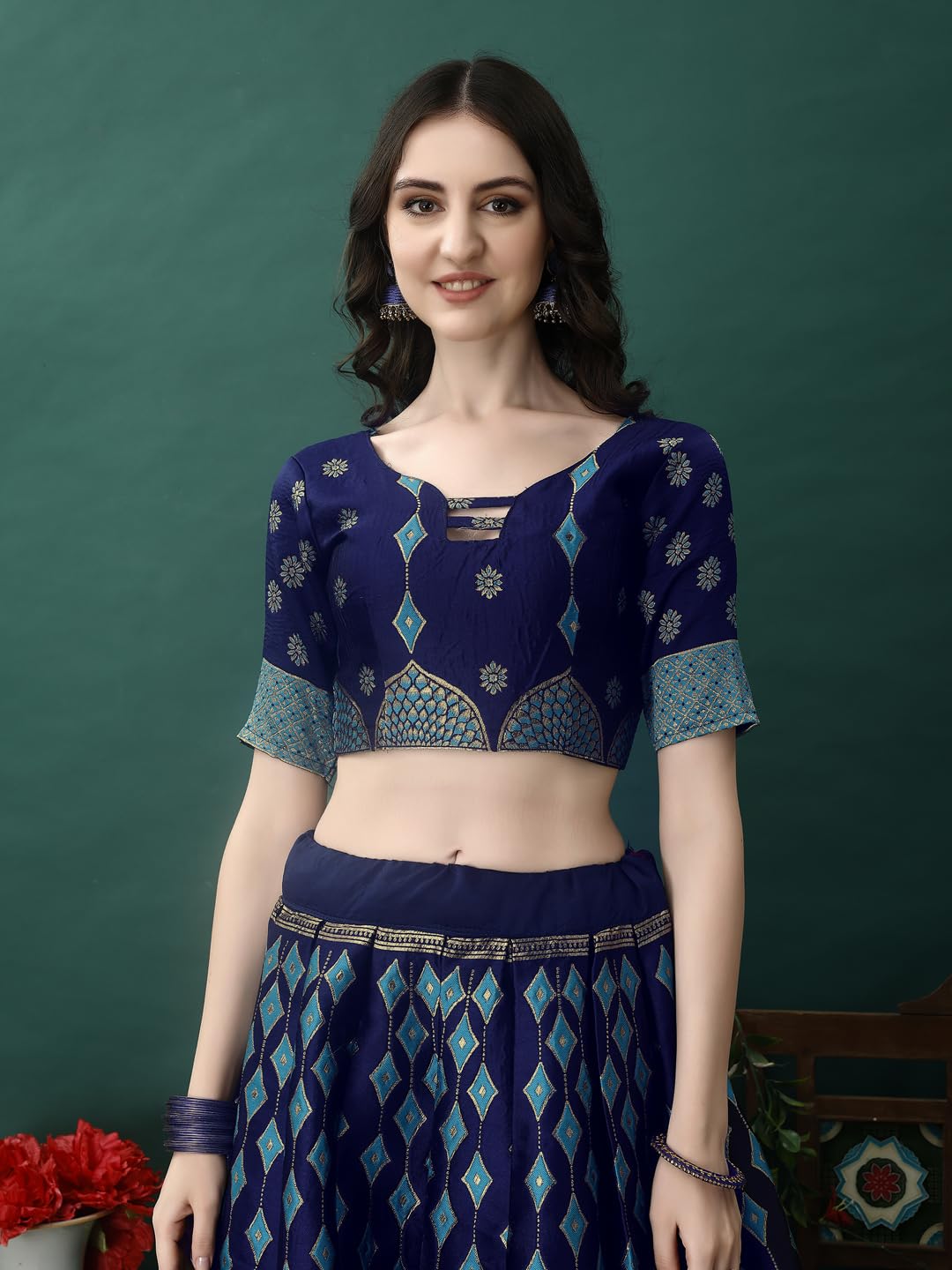 SWAMI STUDIO traditional womens wear banarasi silk lehenga choli (N.BLUE FIROZI)