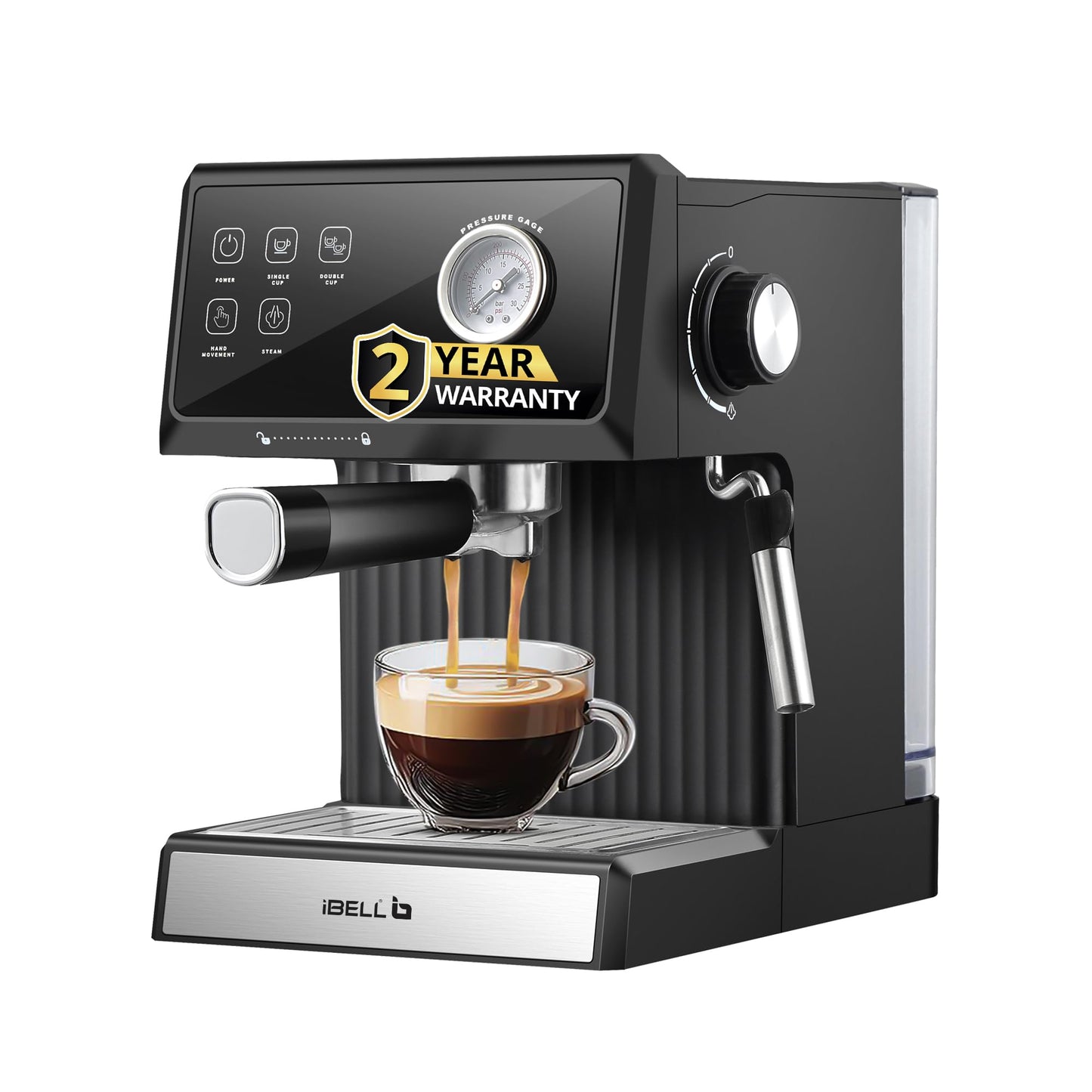 IBELL Espresso Machine, Coffee Maker for Home, 20 BAR, 2 Year Warranty, Touch Controls, Milk Frothing, Temperature Control System for Espresso, Cappuccino, Americano, Latte, 1200W, BARISTAMAX300