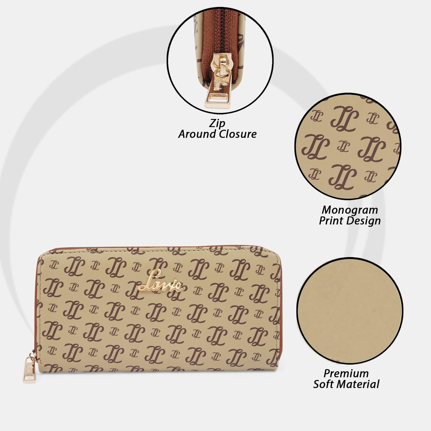 Lavie Women's Sacy Monogram LL Print Large Zip around Wallet | Ladies Purse Handbags