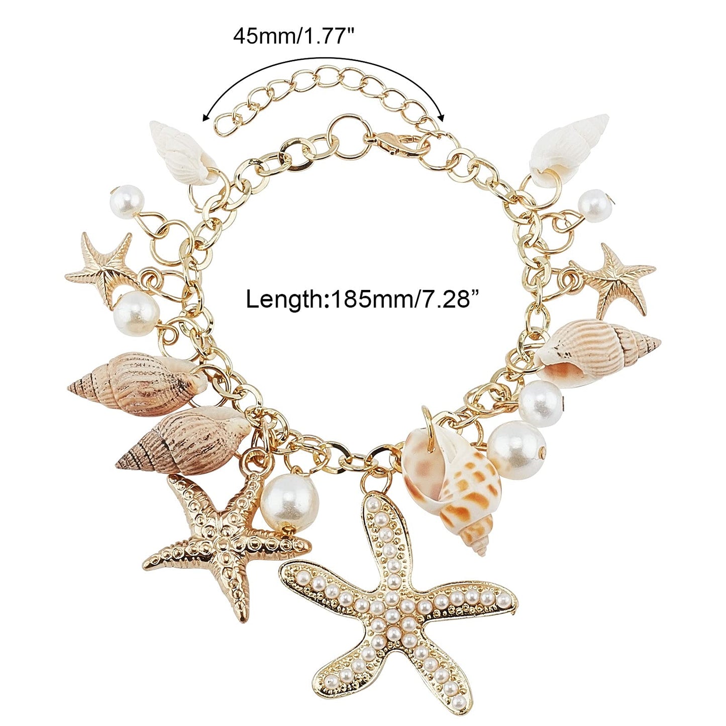 ZIBUYU® Bracelet for Women and Girls Seashell Exotic Boho Adjustable Chain Seashell Bracelet Accessories Starfish Conch Pearl Bracelet for Women Shell Jewellery Birthday Gift for Women - 1 Pcs