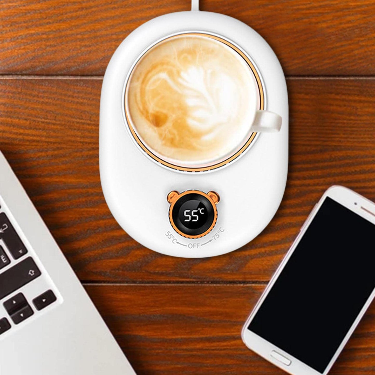 FABLOFTCoffee Mug Warmer Cup Heating Plate 2 Temparature Settings for Home Office White