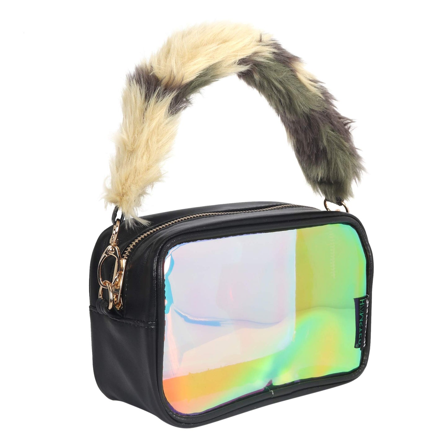 Hamster London Shiny Fur Handle Sling Bag for Girl's and Woman (Gold)