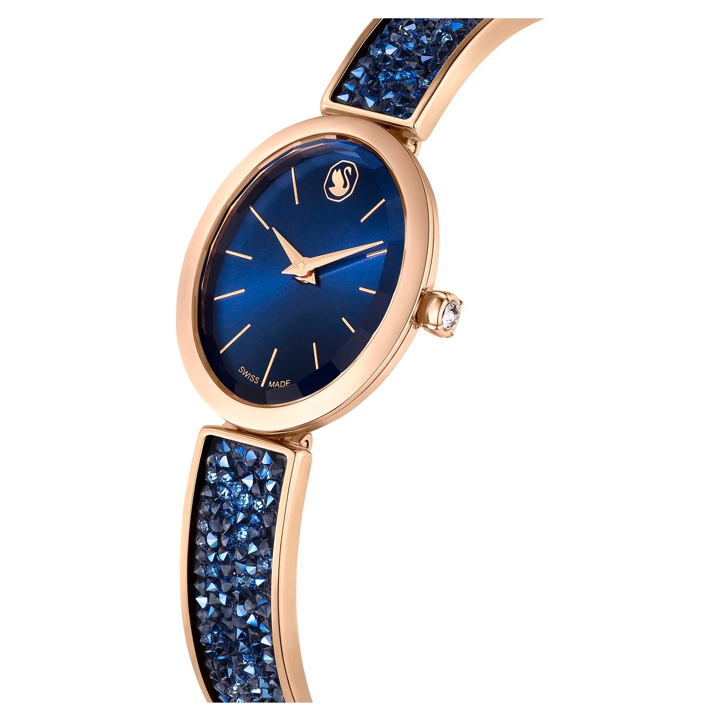 Swarovski Crystal Rock Oval Watch, Swiss Made, Crystal Bracelet, Blue, Rose Gold-Tone Finish