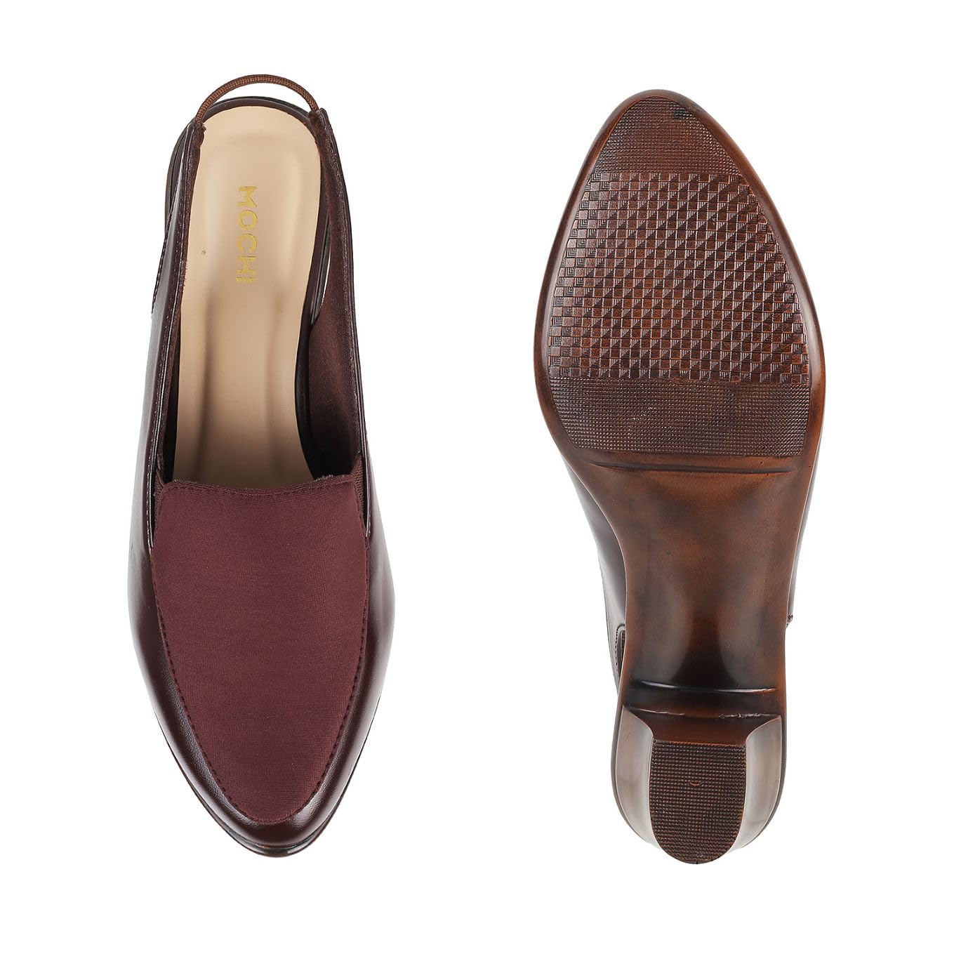 Mochi Women Brown Synthetic Leather Block Heel Shoes UK/6 EU/39 (31-287)