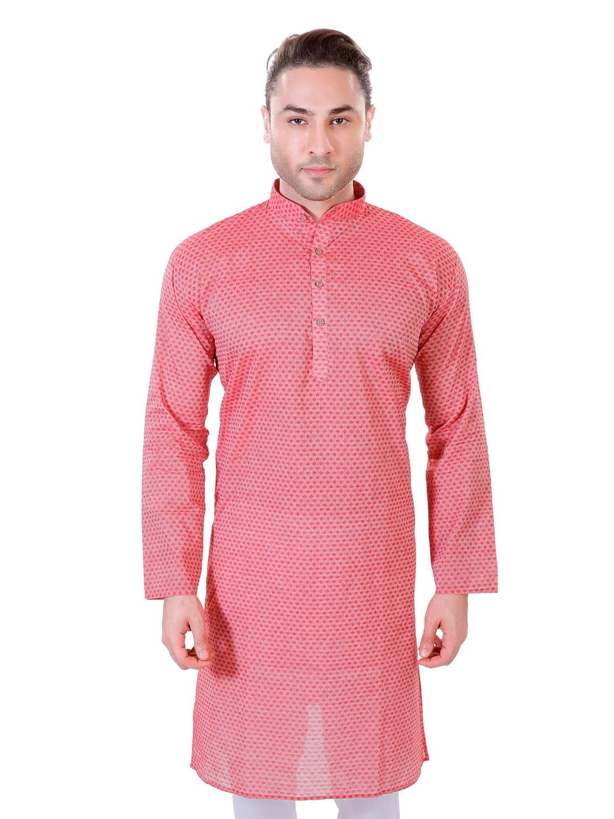 LUCKWIN Men's Handloom Cotton Kurta in Red for Men [LWKurta054-48]