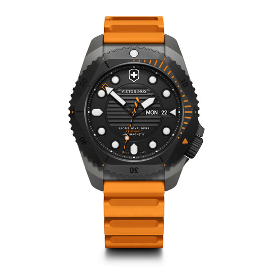 Victorinox Titanium Dive Pro, Automatic Swiss Made Men's Analog Watch, Black Dial,43 Mm, 300M Water Resistant, Orange Rubber Strap, Sellita Sw 200-1 Movement, Wrist Watch For Men|241996,Orange Band