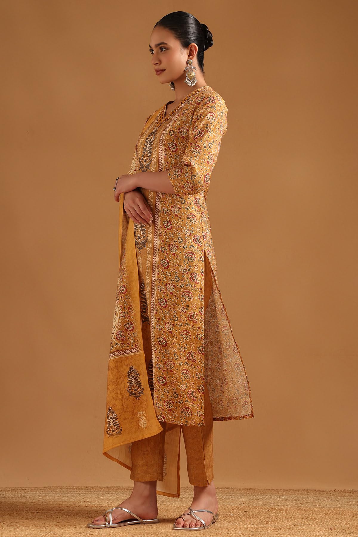 Soch Womens Mustard Viscose Blend Botanical Salwar Suit With Beads