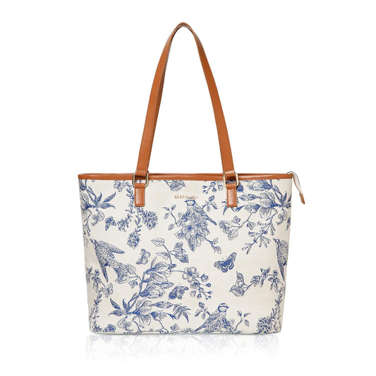 Berrylush Women White Floral Printed Shoulder Bag | PU Synthetic Two Handle Handbag | Zip Closure Spacious Tote with Inner Pocket | Stylish Casual Everyday & Office Bag