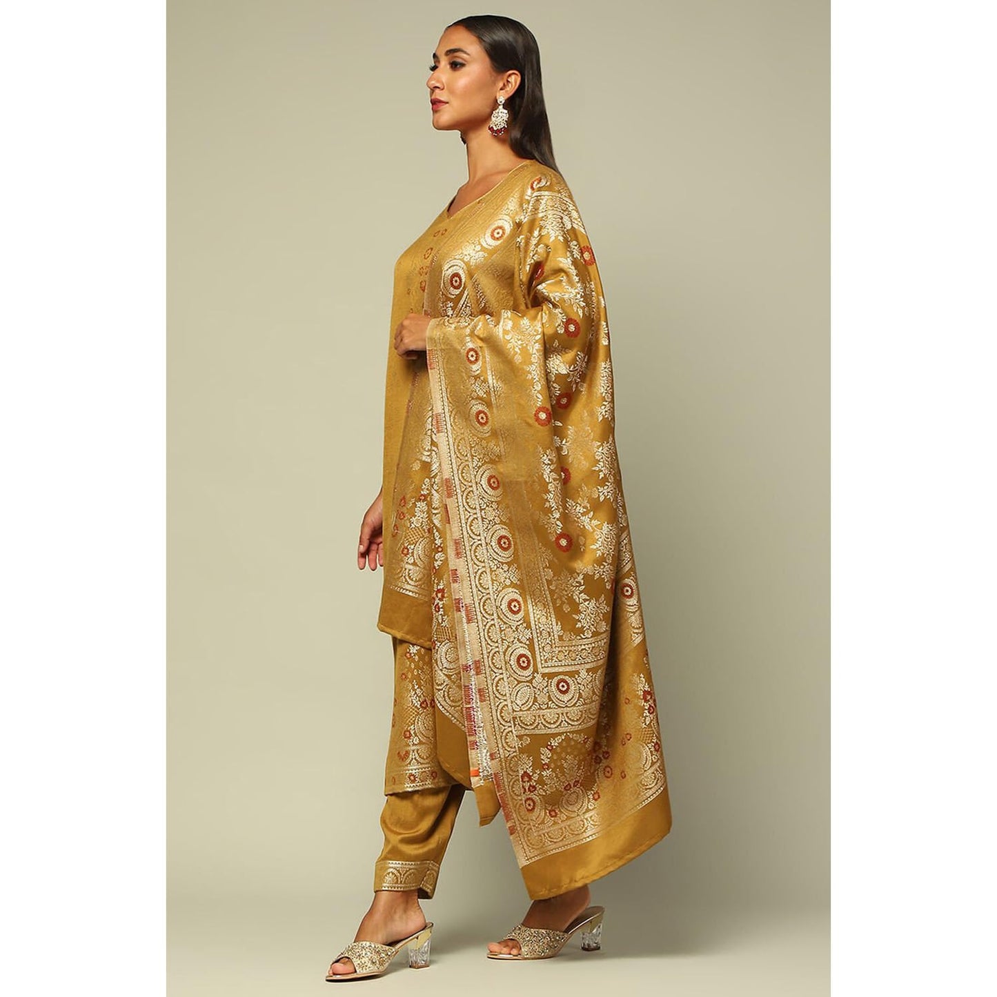 Rangriti Women's Acrylic Kurta Set (WNTRWR19626AW24MUSTYEL_Mustard