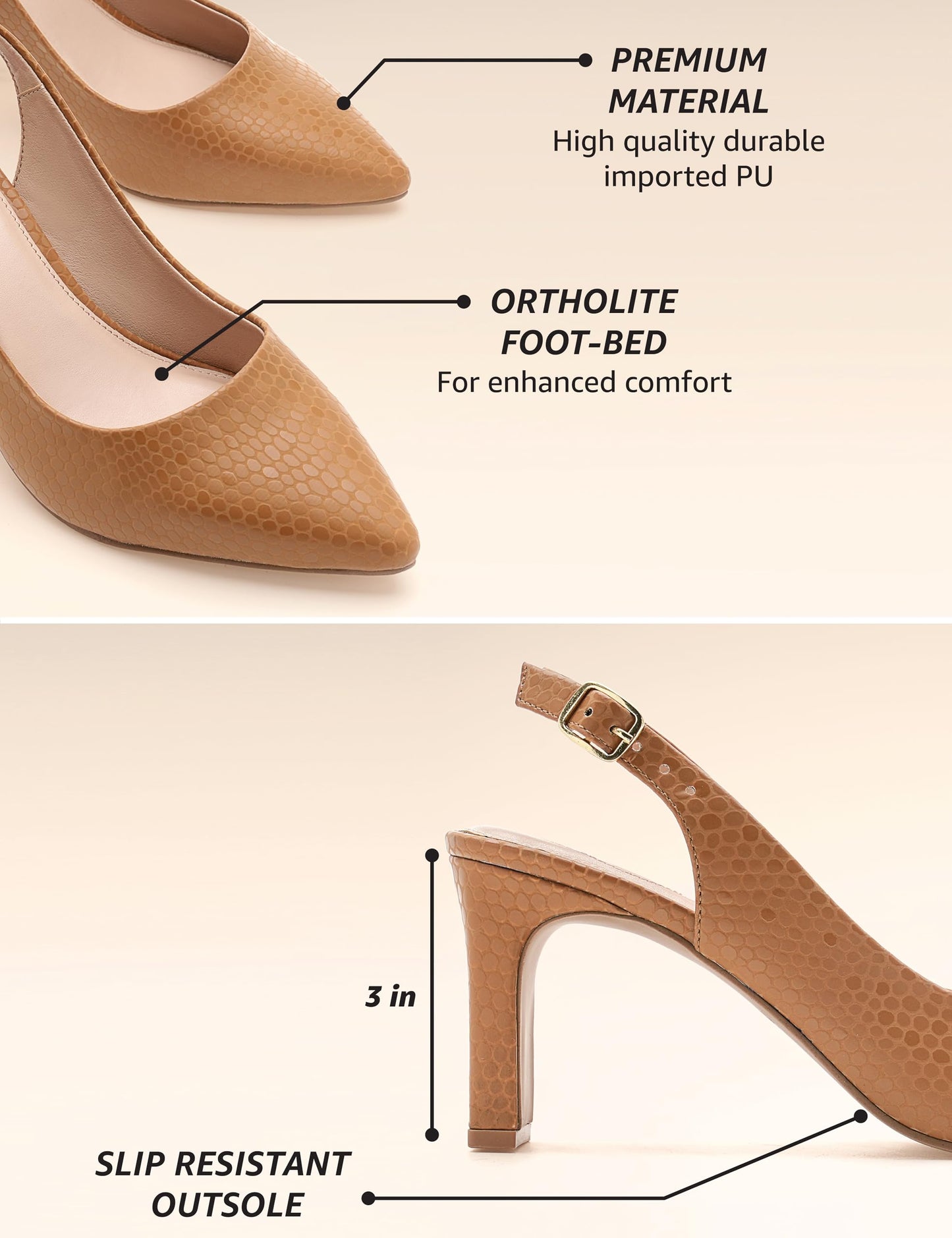 Symbol Premium Women's Slingback Tan Pumps_5 UK (AZ-SPW-FTW-PU04)