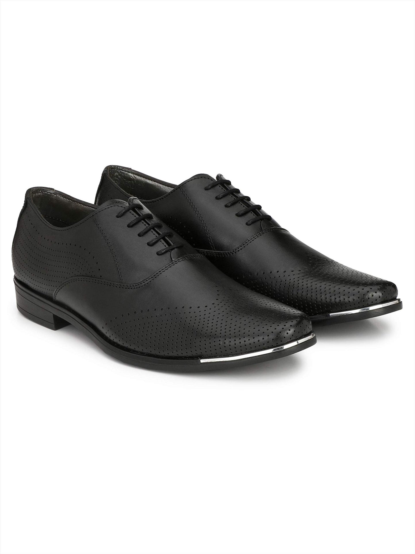 HITZ Men's Black Leather Lace-Up Semi-Formal Shoes