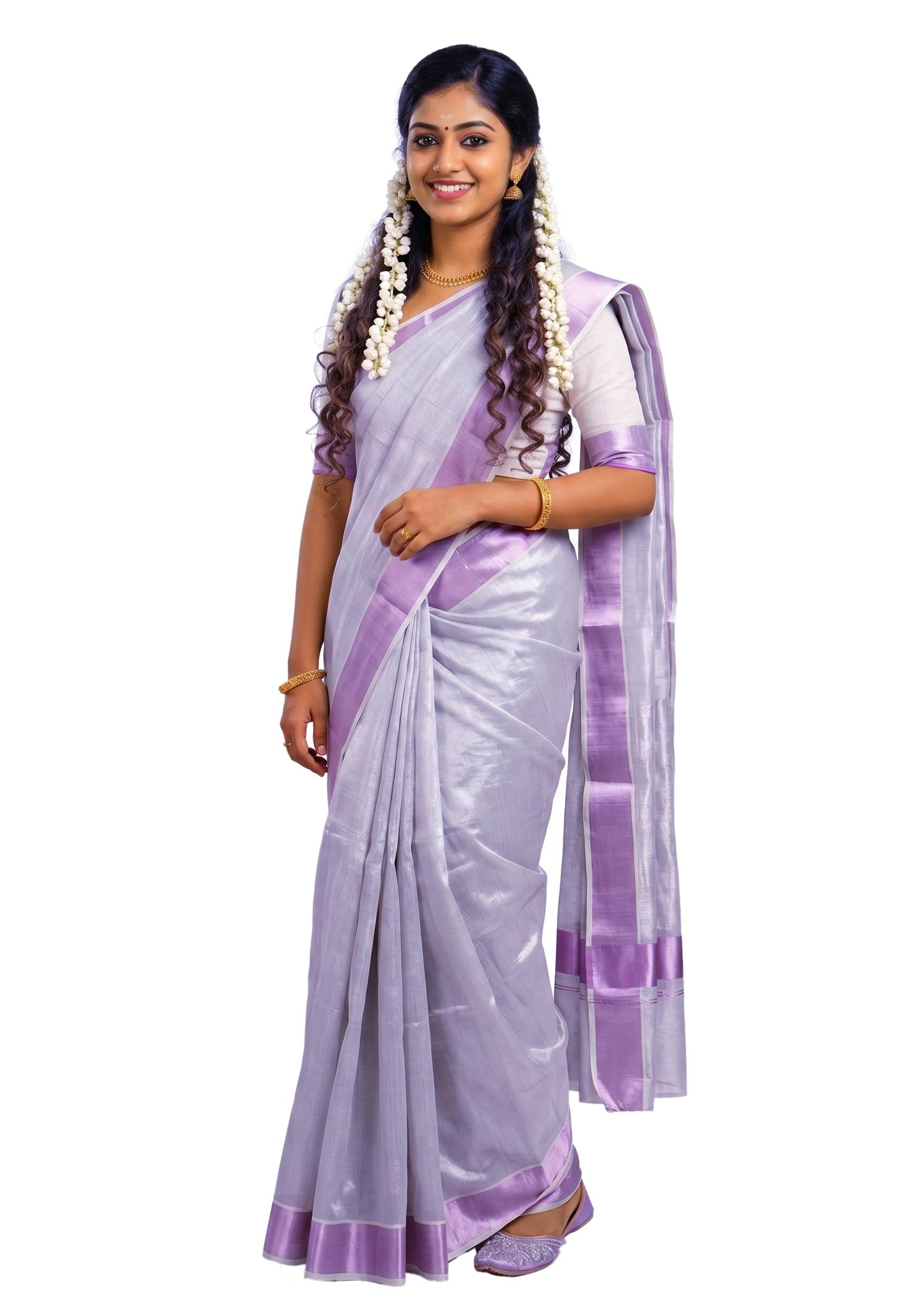 YETTALAN® Kerala Traditional Tissue Saree for Women with Running Blouse | South Indian Ethnic Saree for Weddings Onam Vishu Temple Wear & Festivals (Rose Copper Tissue)