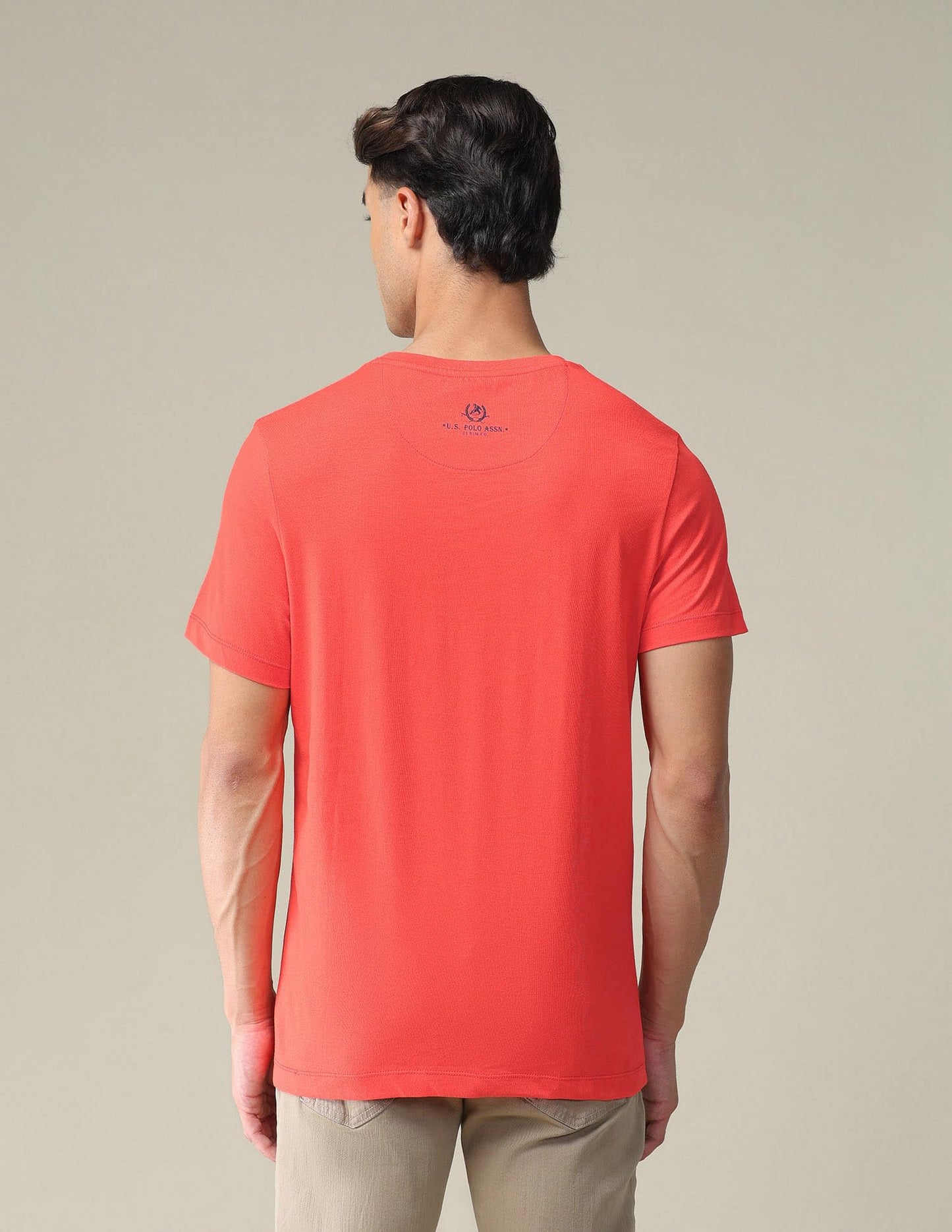 U.S. POLO ASSN. Brand Printed Cotton T-Shirts for Men - Slim Fit, Half Sleeves Mens Casual T Shirts Red