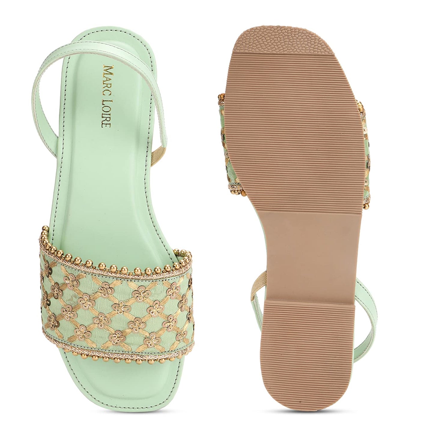 Marc Loire Women Soft Comfortable Green Embellished Flats,Size_8