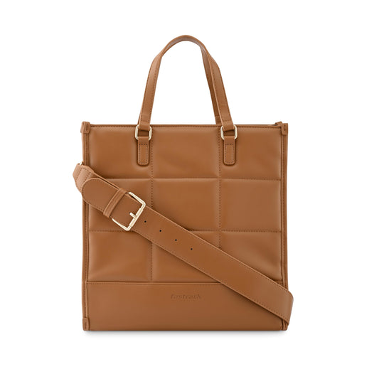 Fastrack PU Zipper Closure Women's Satchel Bag (Brown, LARGE)