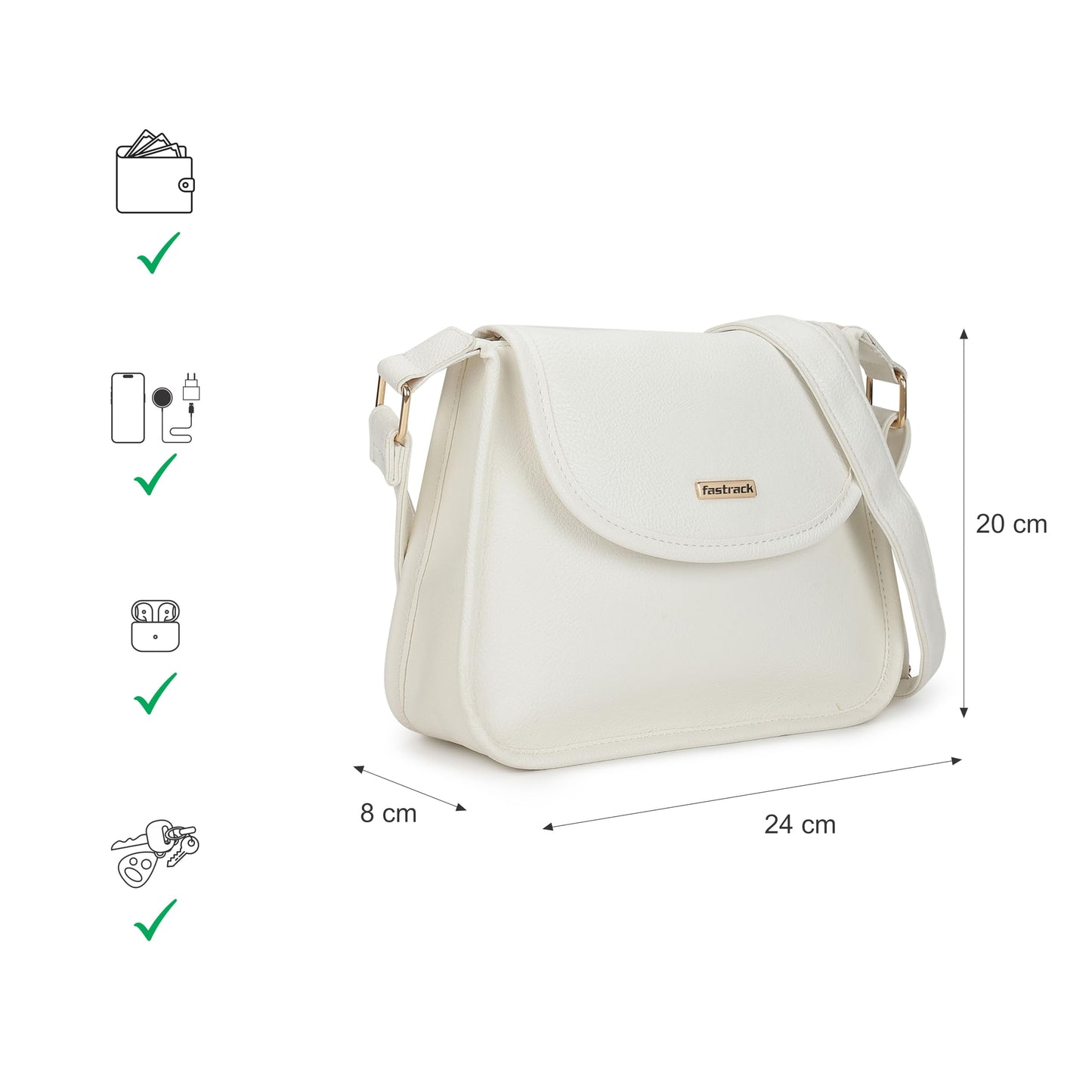 Fastrack Solid Sling Bag with Button Closure for Women, Girls and Laides | Made of Premium Faux Leather | Ladies Purse Handbag | Slings for Casual Carry