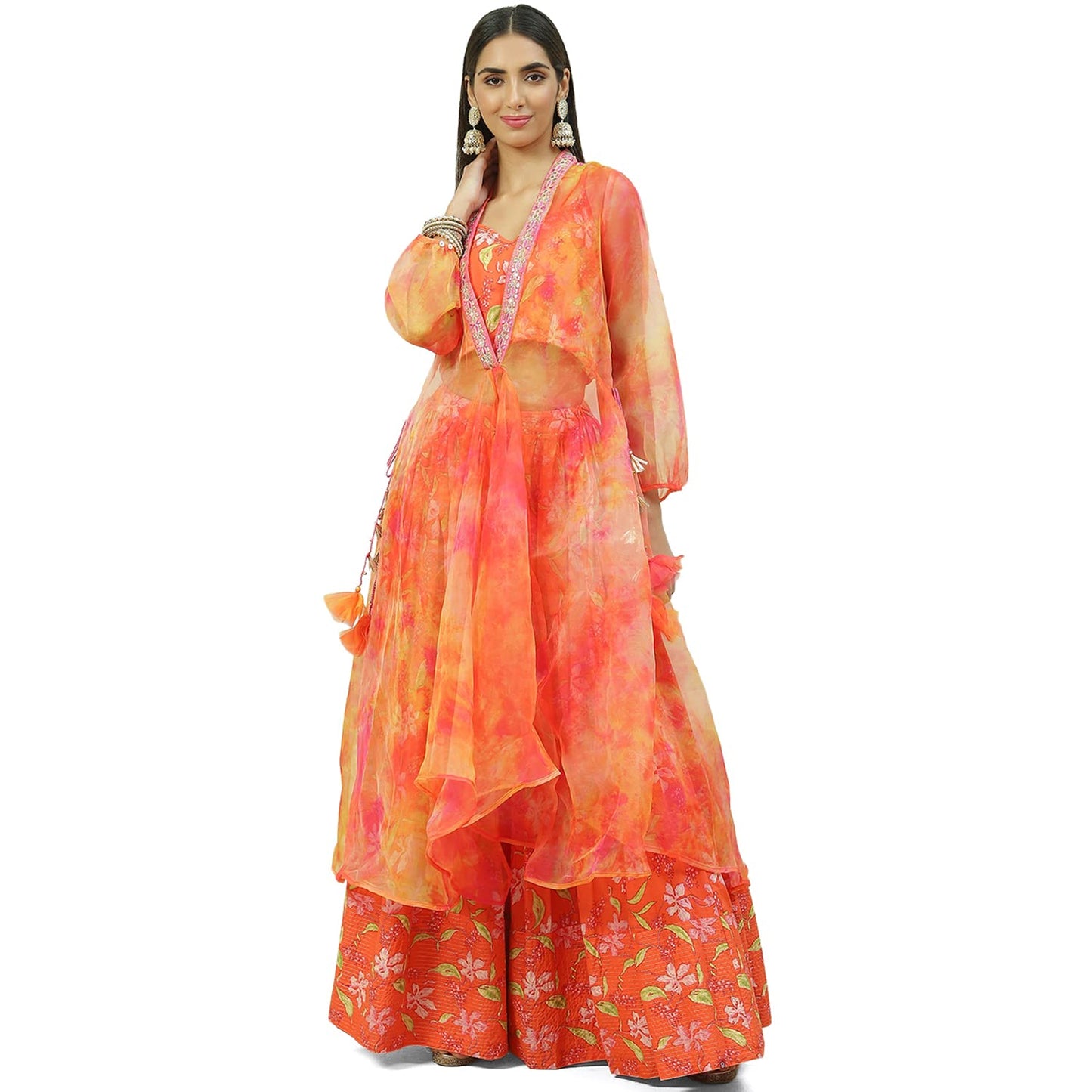 BIBA WOMEN PRINTED FLARED SALWAR KURTA DUPATTA(SKDASSORTED8174_ORANGE_40)