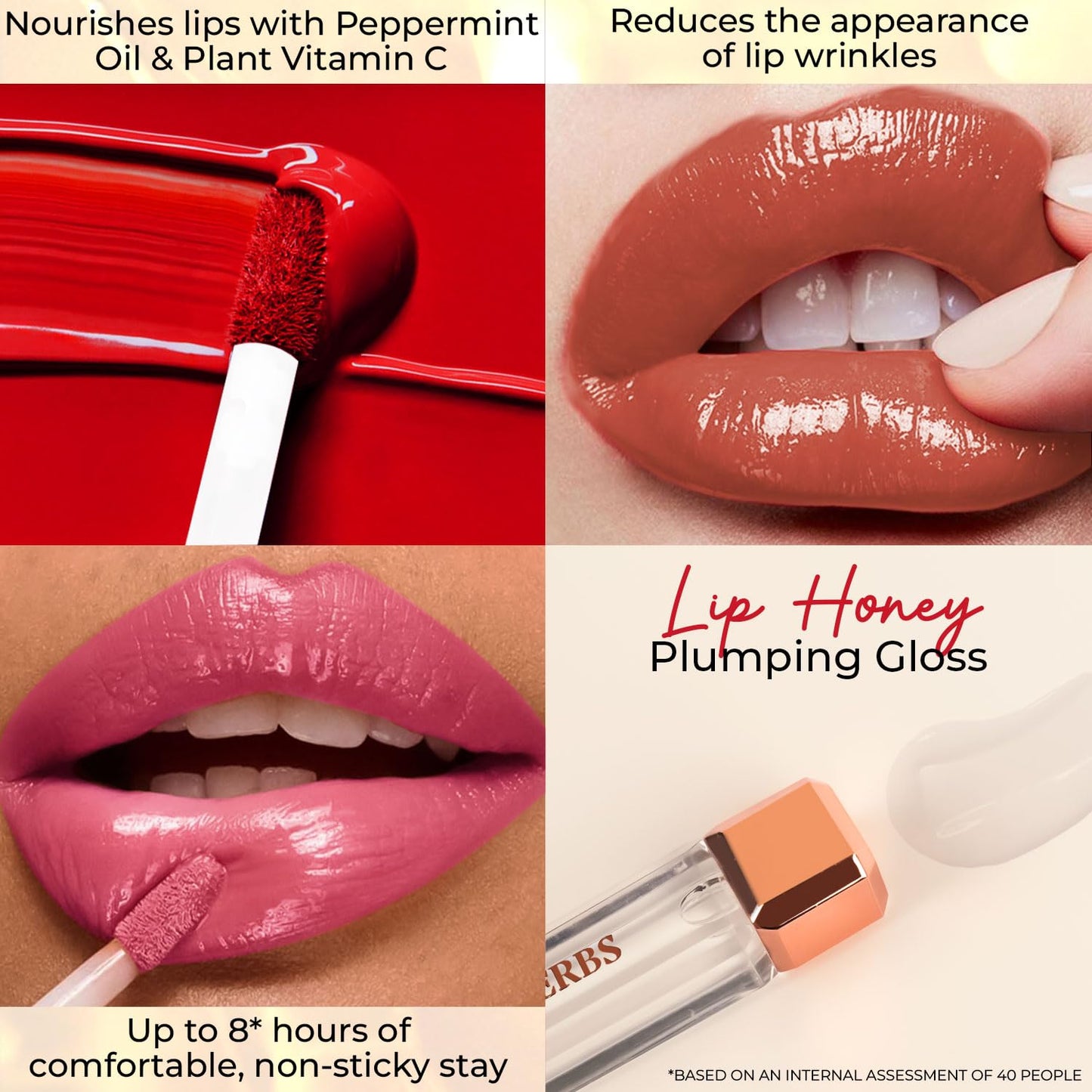 Just Herbs Lip Honey Plumping Gloss with Plant Vitamin C & Peppermint Oil (Honey Bunny, 4 ml)