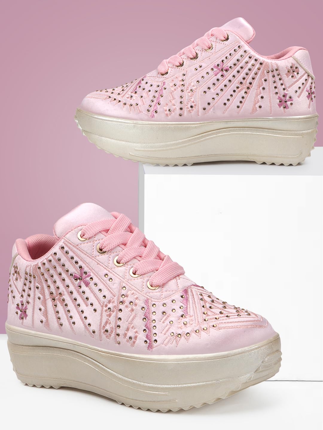 LENSBURY Women's Shoes for Wedding Party Walking, Casual, Lightweight Bridal Lehnga Sneaker for Ladies and Girls LBCNV4025PNK-38 Pink