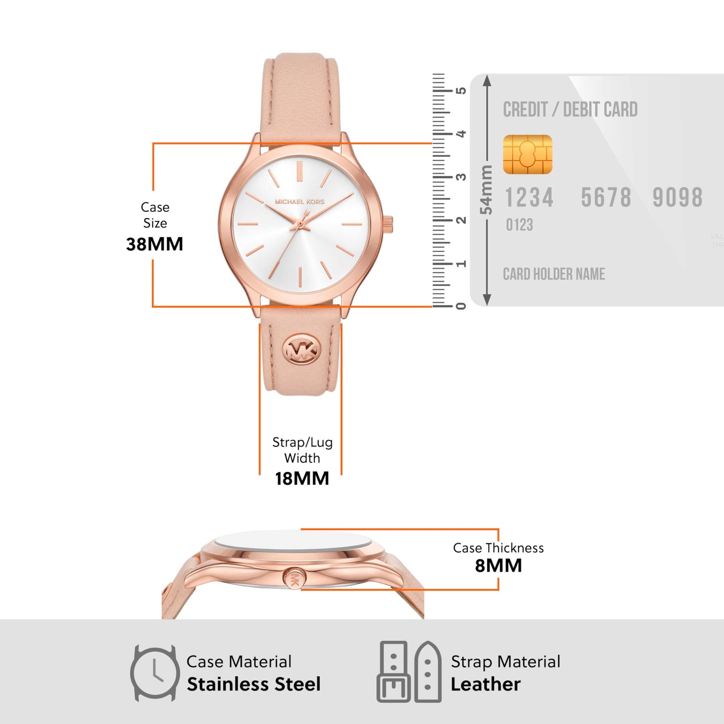 Michael Kors Leather Analog White Dial Women's Watch-Mk7467, Band Color:Rose Gold