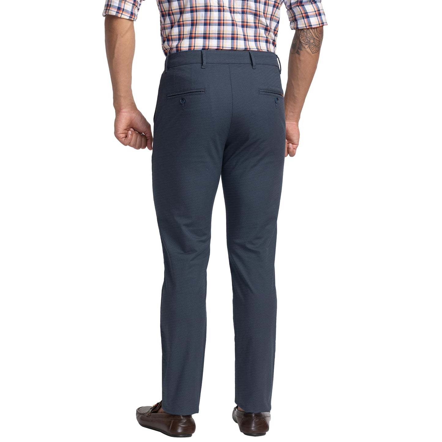 Park Avenue Printed Cotton Blend Slim Fit Men's Casual Trousers (Blue, Size_38)