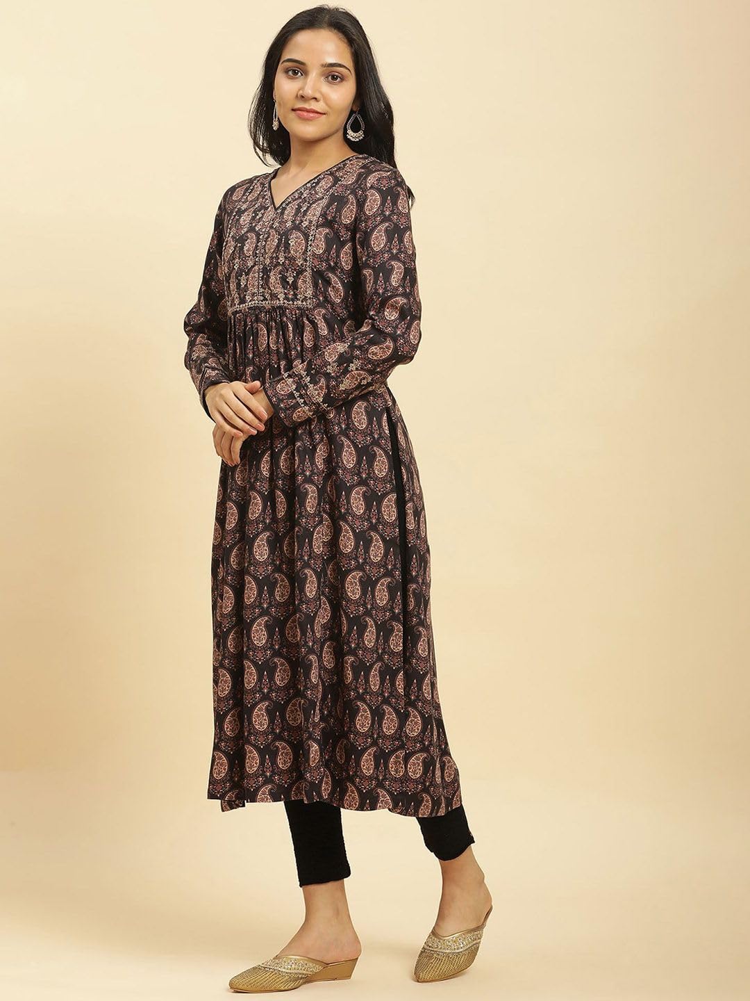 W for Woman Pink Floral Embroidered Winter Kurta (Size: XL)-24NOW10350-219965