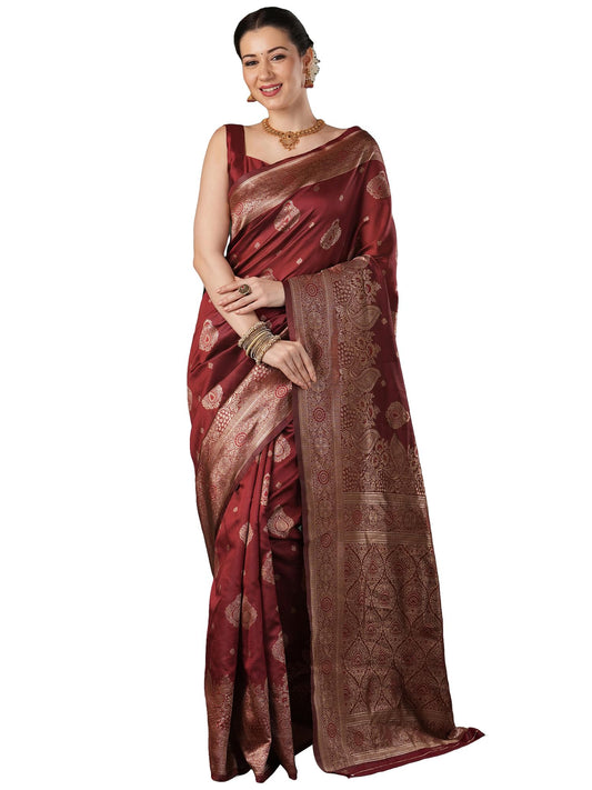AKHILAM Women's Kanjivaram Woven Soft Silk Saree With Blouse Piece