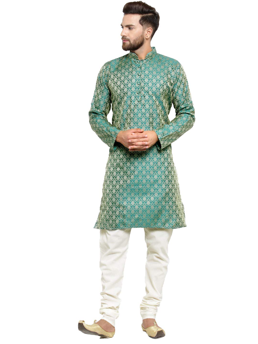 Jompers Men's Kurta Pyjama Set (Green, Large)