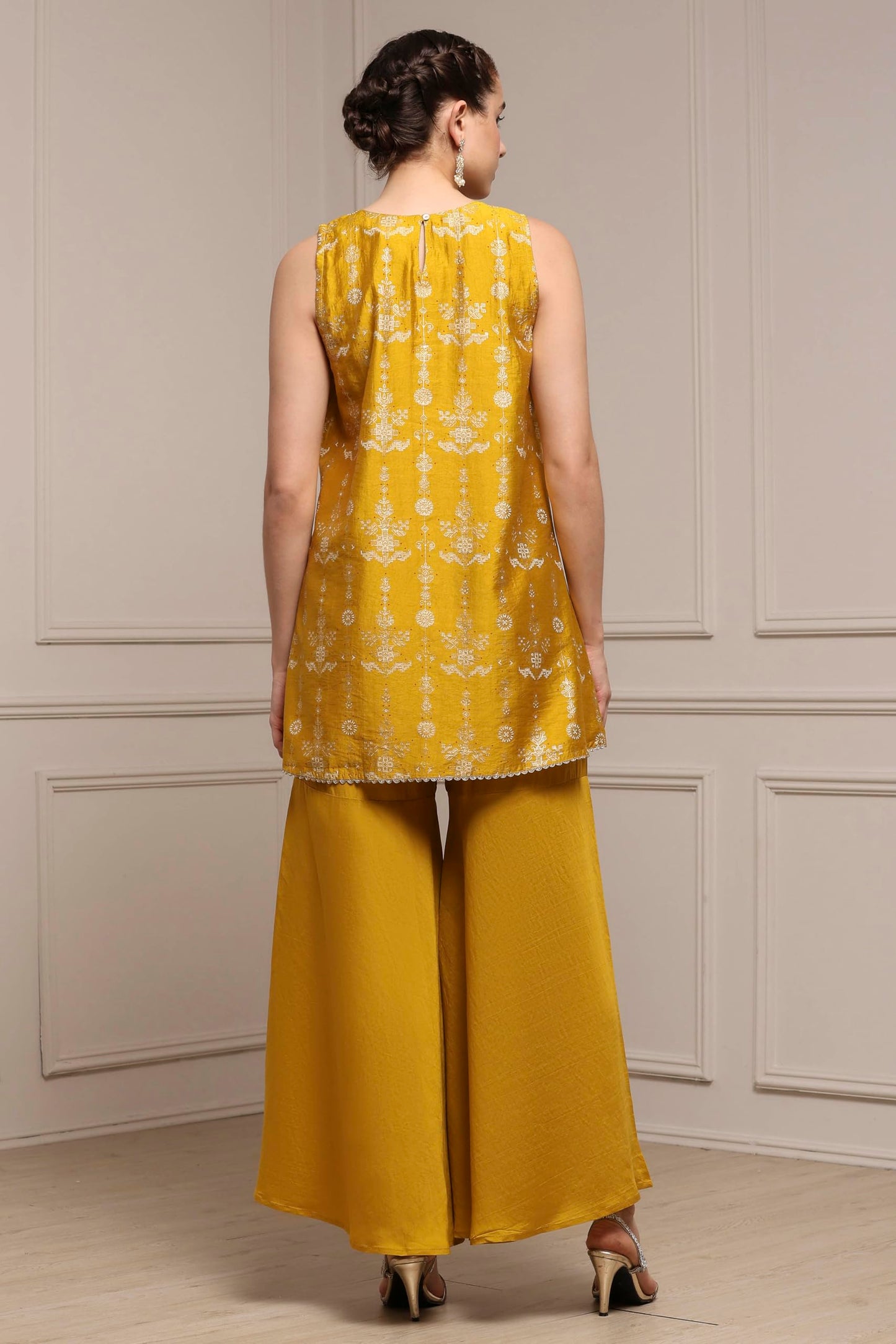 Biba Women Yellow Viscose Blend A-Line Printed Garara Suit Set_34
