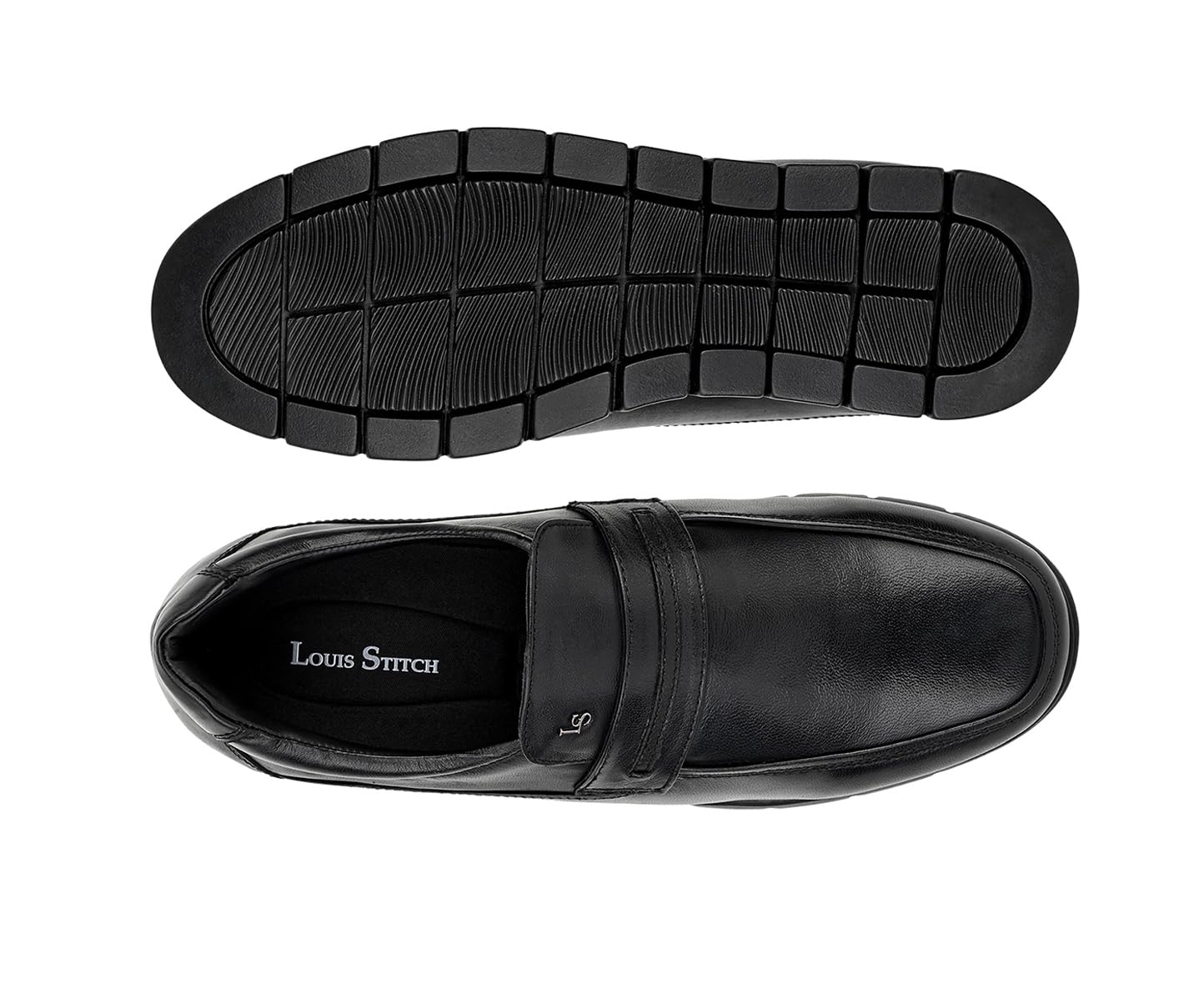 LOUIS STITCH Jet Black Leather Shoes for Men | Lightweight Men’s Formal Shoes | Comfortable Slip-On Moccasins | LSLXMCPL | UK-8
