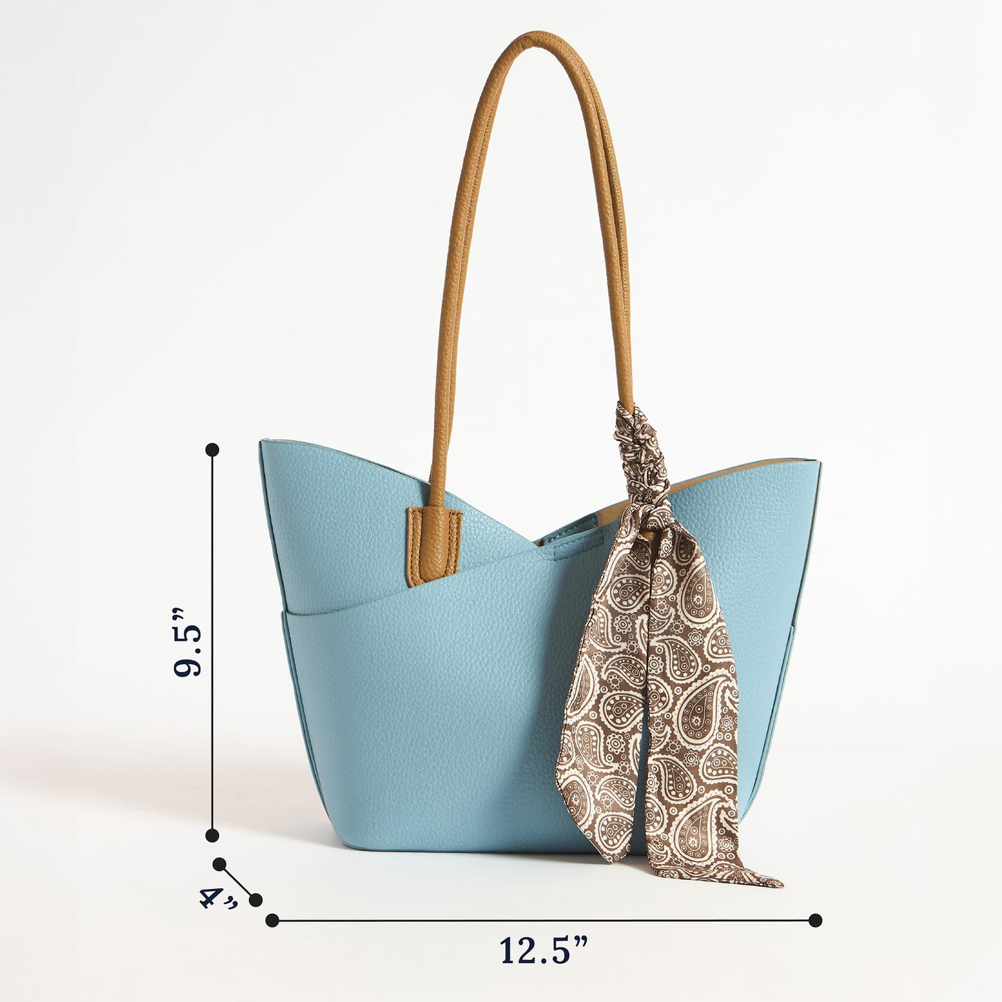 Chumbak Skies Tote with Shoulder Strap & Scarf | Powder Blue | Multipurpose Hand Bag with Pouch for Shopping | Hand Held Bag for Women and Girls | Solid Colour Handbag